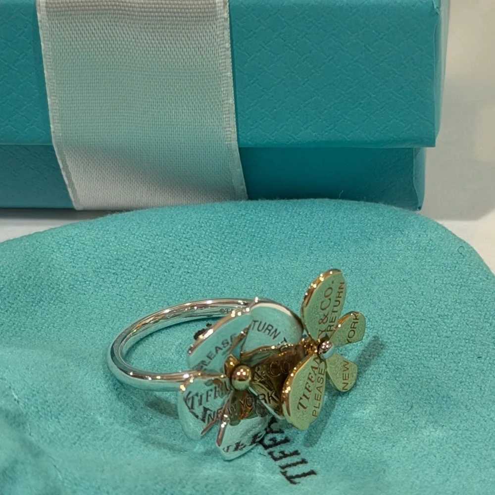 Tiffany & Co. Silver and Gold Flower Butterfly Ring